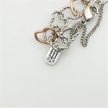 James Avery Silver And Bronze Twisted Wire Connected Hearts Charm Bracelet