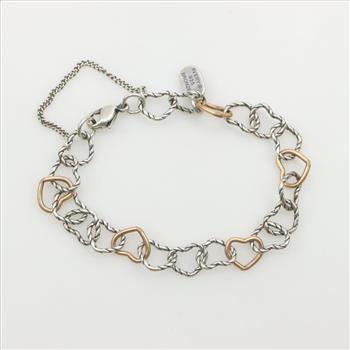 James Avery Silver And Bronze Twisted Wire Connected Hearts Charm Bracelet