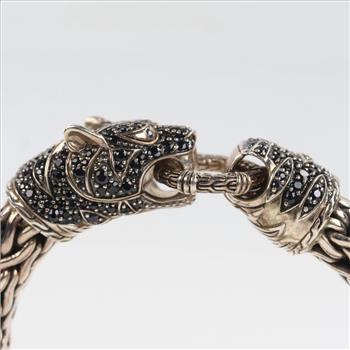 James Hardy Sterling Silver Black Sapphire Naga Bracelet -Evaluated By Certified Gemologist-AGS/GIA