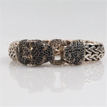 James Hardy Sterling Silver Black Sapphire Naga Bracelet -Evaluated By Certified Gemologist-AGS/GIA