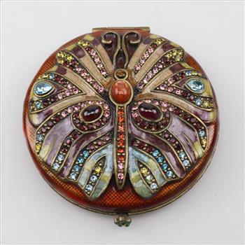 Jay Strongwater Multi-color Stone Butterfly Compact Mirror