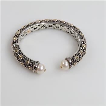 John Hardy Sterling Silver Gold Accent Pearl Dot Kick Cuff Bracelet