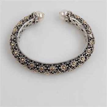 John Hardy Sterling Silver Gold Accent Pearl Dot Kick Cuff Bracelet