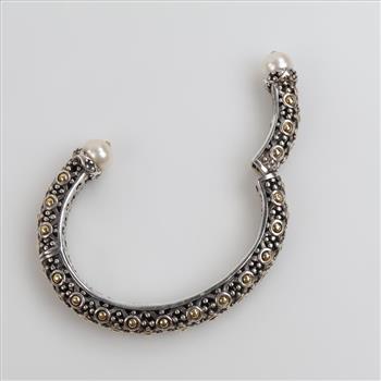 John Hardy Sterling Silver Gold Accent Pearl Dot Kick Cuff Bracelet