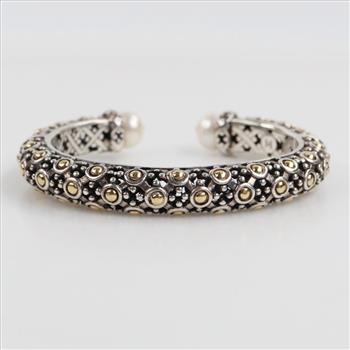 John Hardy Sterling Silver Gold Accent Pearl Dot Kick Cuff Bracelet