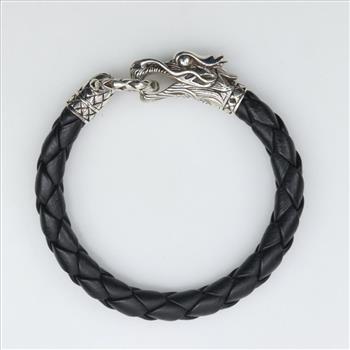 John Hardy Sterling Silver Naga Dragon Leather Cord Bracelet
