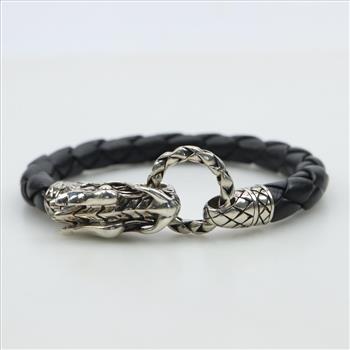 John Hardy Sterling Silver Naga Dragon Leather Cord Bracelet