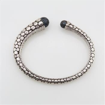 John Hardy Sterling Silver Sapphire Dot Bangle Cuff
