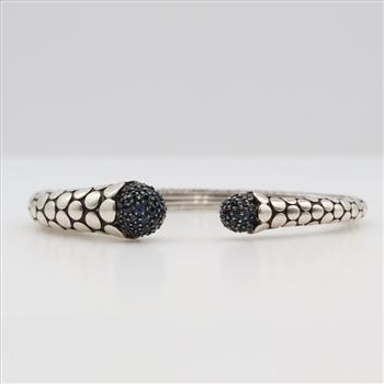 John Hardy Sterling Silver Sapphire Dot Bangle Cuff