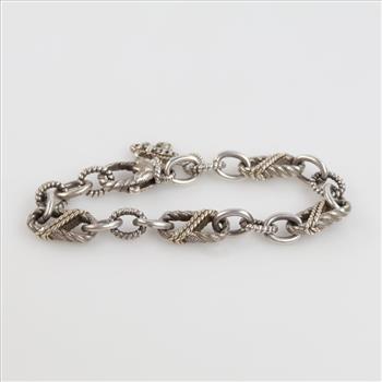 Judith Ripka .900-.800 Silver Fleur De Lis Bracelet With Charm