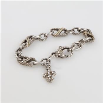 Judith Ripka .900-.800 Silver Fleur De Lis Bracelet With Charm