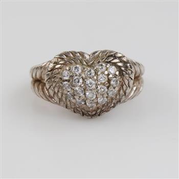 Judith Ripka Sterling Silver Clear Stone Heart Ring