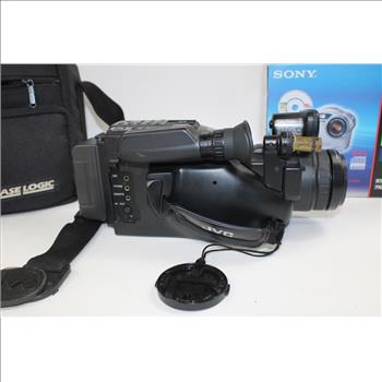 JVC Compact VHS GR-M7 Pro, Sony MVC CD350 Camera, And Two Tripods