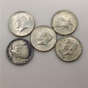 Kennedy Silver Clad Half Dollar, 5 Pieces