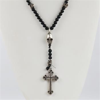 King Baby Sterling Silver And Black Onyx Beads Rosary Necklace