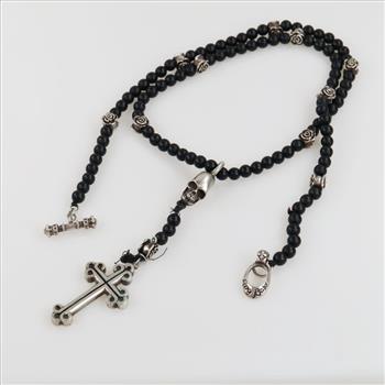 King Baby Sterling Silver And Black Onyx Beads Rosary Necklace
