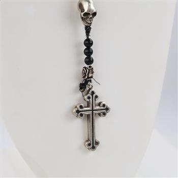 King Baby Sterling Silver And Black Onyx Beads Rosary Necklace
