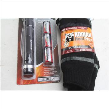 Kodiak Socks, Dorcy Flashlight, Philips Lampbulbs: 3 Items