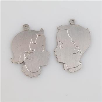 Krementz 12kt White GF Vintage Child Silhouette Charms, 2 Pieces