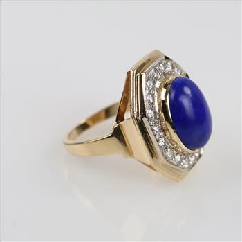 Lapis Diamond Accent 14kt Gold Oval Cocktail Ring