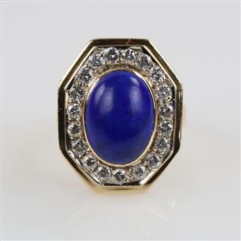Lapis Diamond Accent 14kt Gold Oval Cocktail Ring