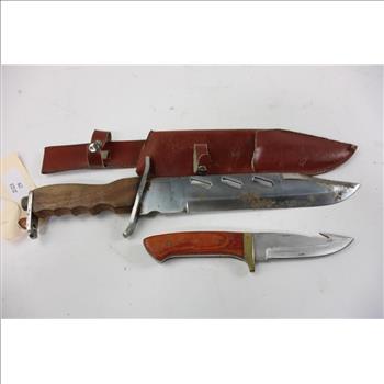 Large Knife With Pocket Knife And Leather Sheath, 2+ Pieces