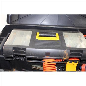 Large Plastic Tote With Assorted Tools & Equipment, 6+ Piece