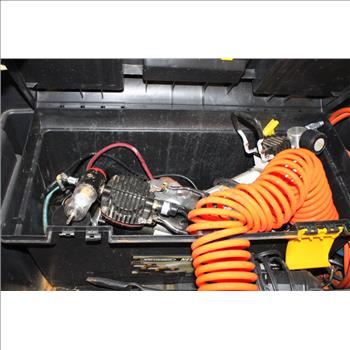 Large Plastic Tote With Assorted Tools & Equipment, 6+ Piece