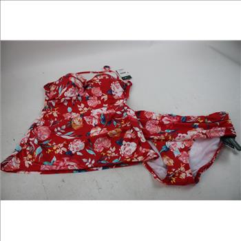 Lauren Ralph Lauren Bright Floral Twist-Front Bandeau Tankini Top And Bottom, Size 8