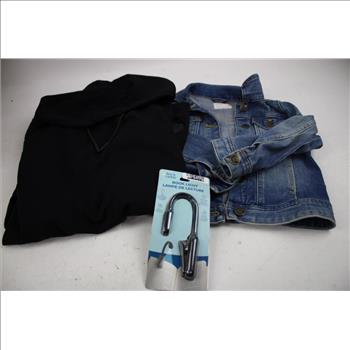 Levi's 40Wx30L Men's Jeans, Large Hoodie, Girls' Jean Jacket With Book Light, 4 Pieces