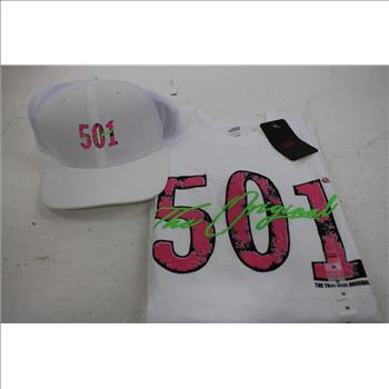 Levi's 'The True Blue Original 501' Medium White T-Shirt, And 501 White Hat, 2 Pieces