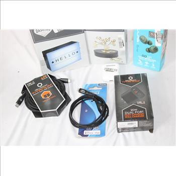 Light-Up Sign, Wireless Eabuds, USB-C Cable, Lightning To USB Cable, And More, 7 Pieces