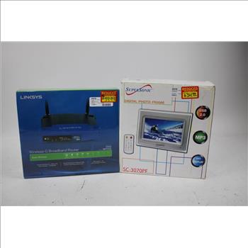 Linksys, Netgear Routers, Sony Stereo Headphone System, Digital Frame, 4 Pieces