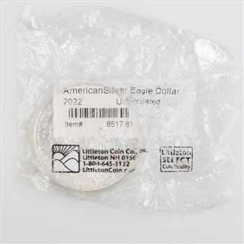 Littleton Coin Company Uncirculated 2022 US American Eagle Fine Silver Dollar 1oz
