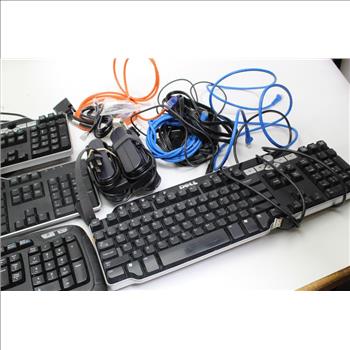 Logitech, Dell Keyboards, With Assorted Cables 10+ Pieces