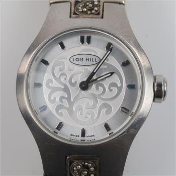 Lois Hill Scroll Face Woven Band Silver Watch