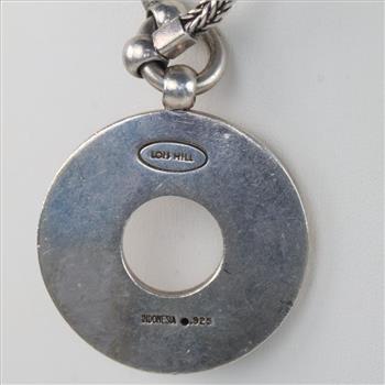 Lois Hill Sterling Silver Circle Pendant Wheat Chain Necklace