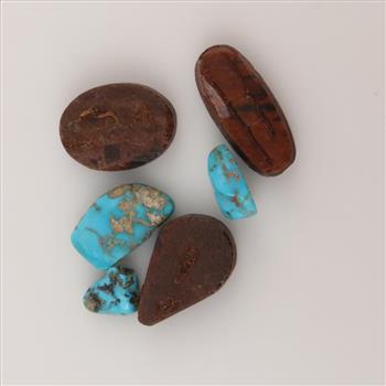 Loose Turquoise And Glass Stone, 6 Pieces