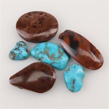 Loose Turquoise And Glass Stone, 6 Pieces