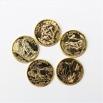 Lot Of 5 Gold Plated U.S. State Quarters