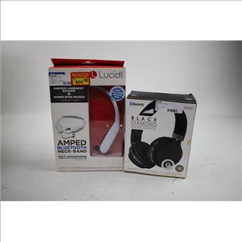 Lucid Audio Neck Band, Aviva Sport Earbuds, Black Diamond Headphones, 4 Pieces