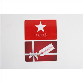 Macy's And Burlington Gift Cards, $45.00, 2 Pieces