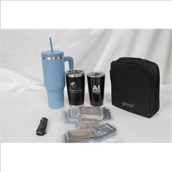 Magic The Gathering Trading Cards, Travel Cups, Knife, Colored Pencils In Case