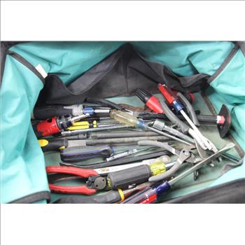 Makita Tool Bag With Klein Tools Multi-Bit Screwdriver, Milwaukee Combination Wire Plier, And More
