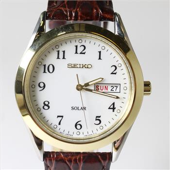 Mens Brown Leather Seiko Watch
