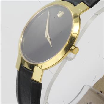 Men's Movado Gold Tone Museum Black Leather Watch
