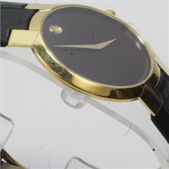 Men's Movado Gold Tone Museum Black Leather Watch