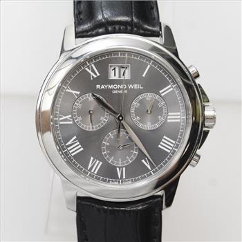 Men's Raymond Weil Geneve Chronograph Black Leather Watch