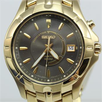 Mens Seiko Kinetic Gold Colored Watch