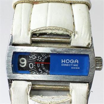 Mens White Leather Hoga Directime Watch